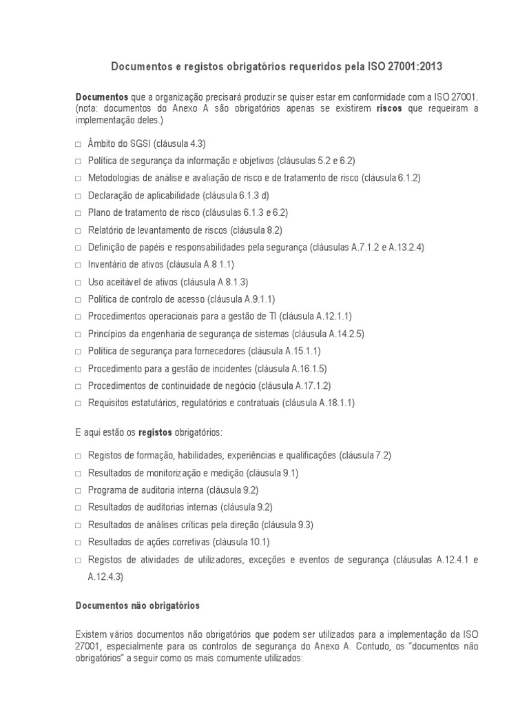Documentos ISO 27001:2013 Necessários | PDF | Segurança de computadores ...