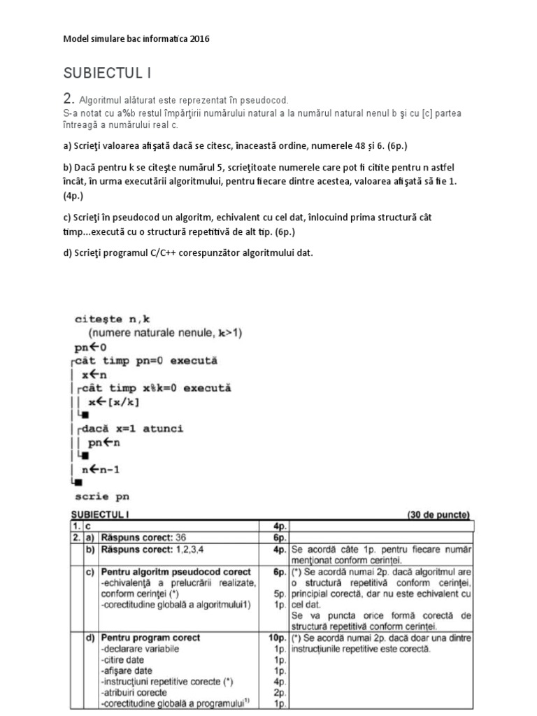 Subiectul I | PDF