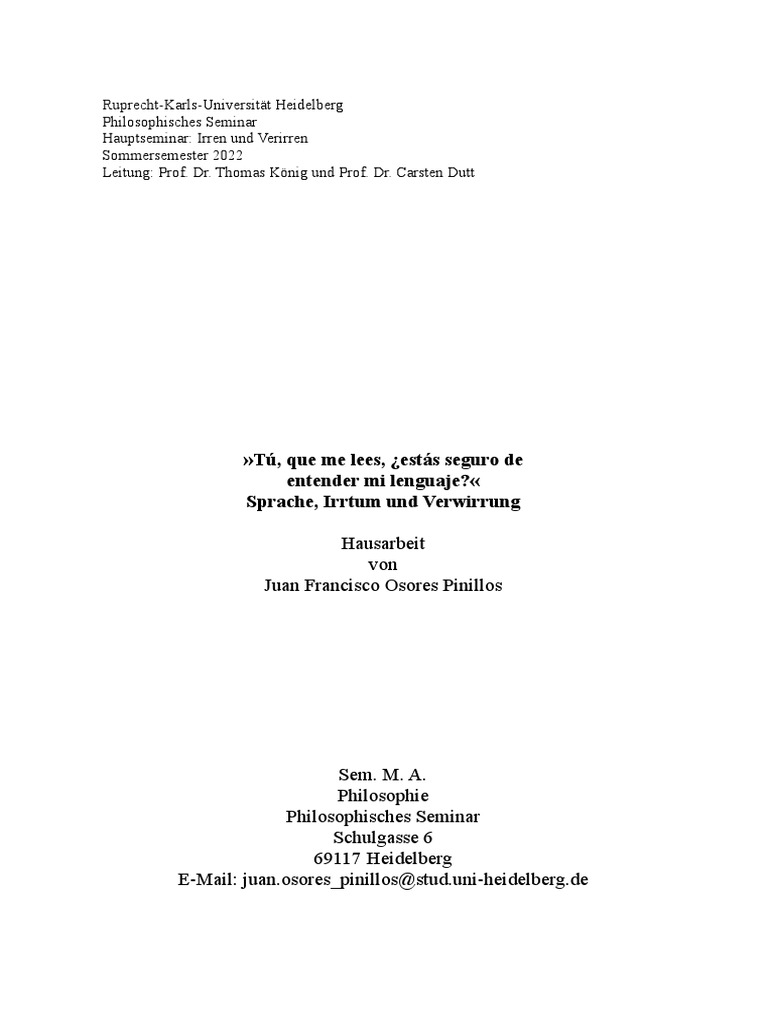 Sprache, Irrtum Und Verwirrung (Von Juan Francisco Osores Pinillos) | PDF