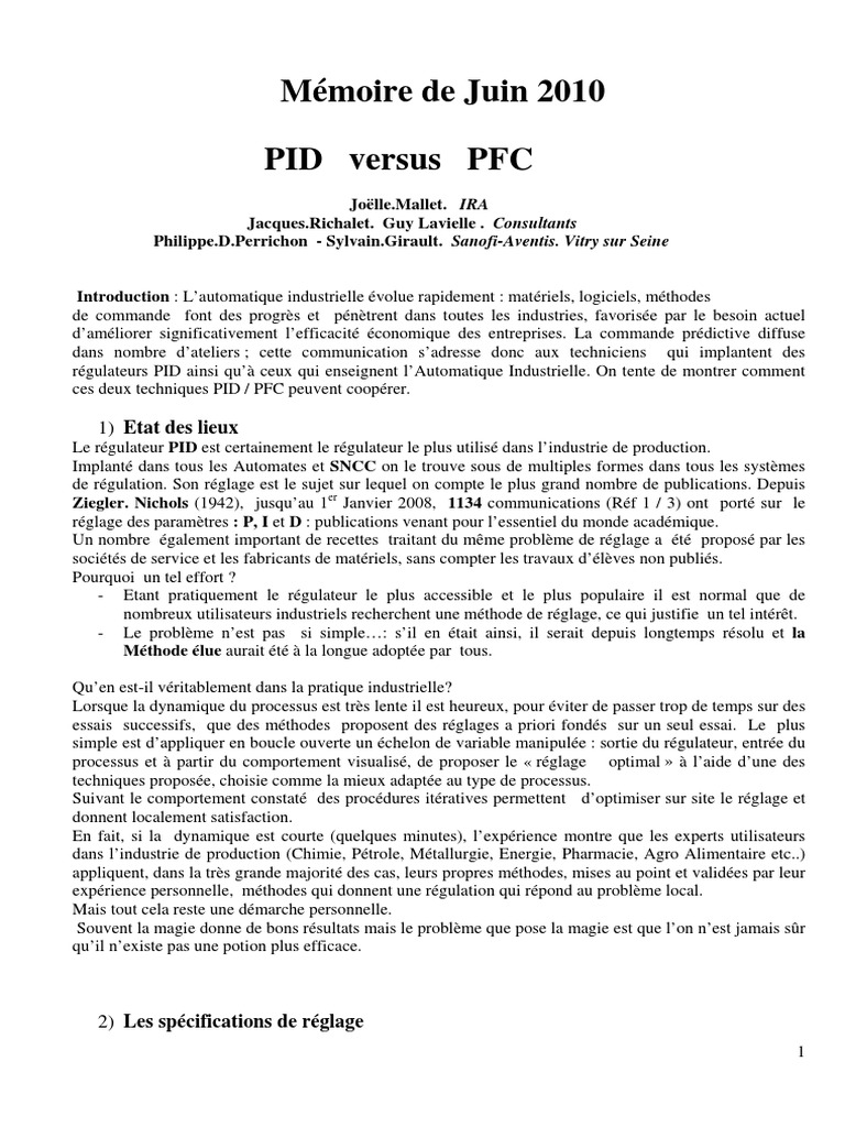 Régulation PID et PFC en Automatique | PDF | Automatisation | Sciences ...