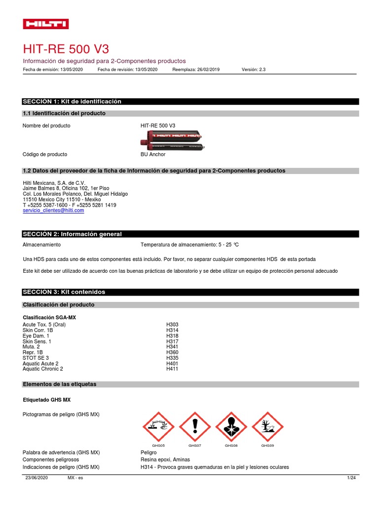 Hds Hilti Epoxico | PDF | Agua | Primeros auxilios