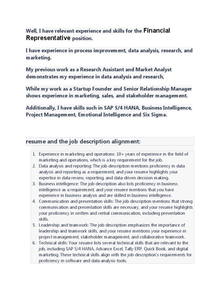 Resume and Job Description Alignment With Introduction | PDF | Career ...