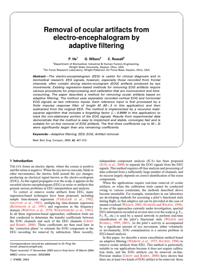 Removal of Ocular Artifacts From Electro-Encephalogram by Adaptive ...