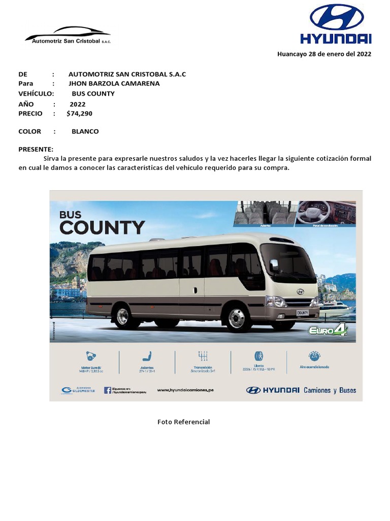 Cotización Bus County 2022 - S/. 74,290 | PDF