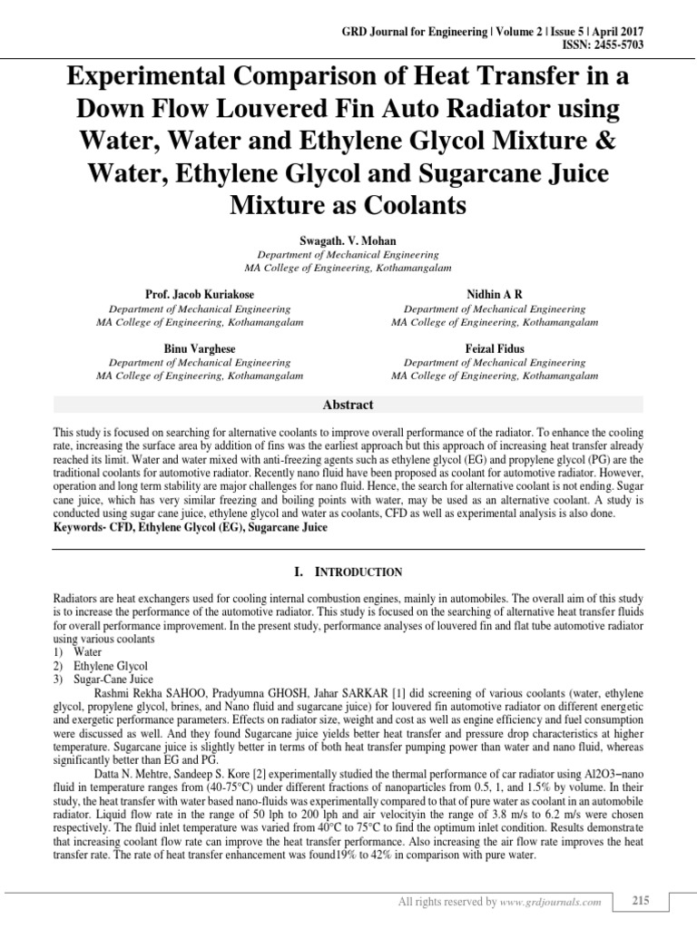 Experimental Comparison of Heat Transfer in A Down Flow Louvered Fin Auto Radiator Using Water