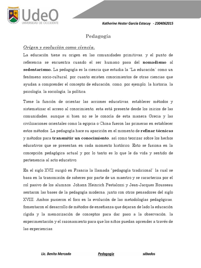 Origen y Evolución de La Pedagogía Como Ciencia y Educación Como ...