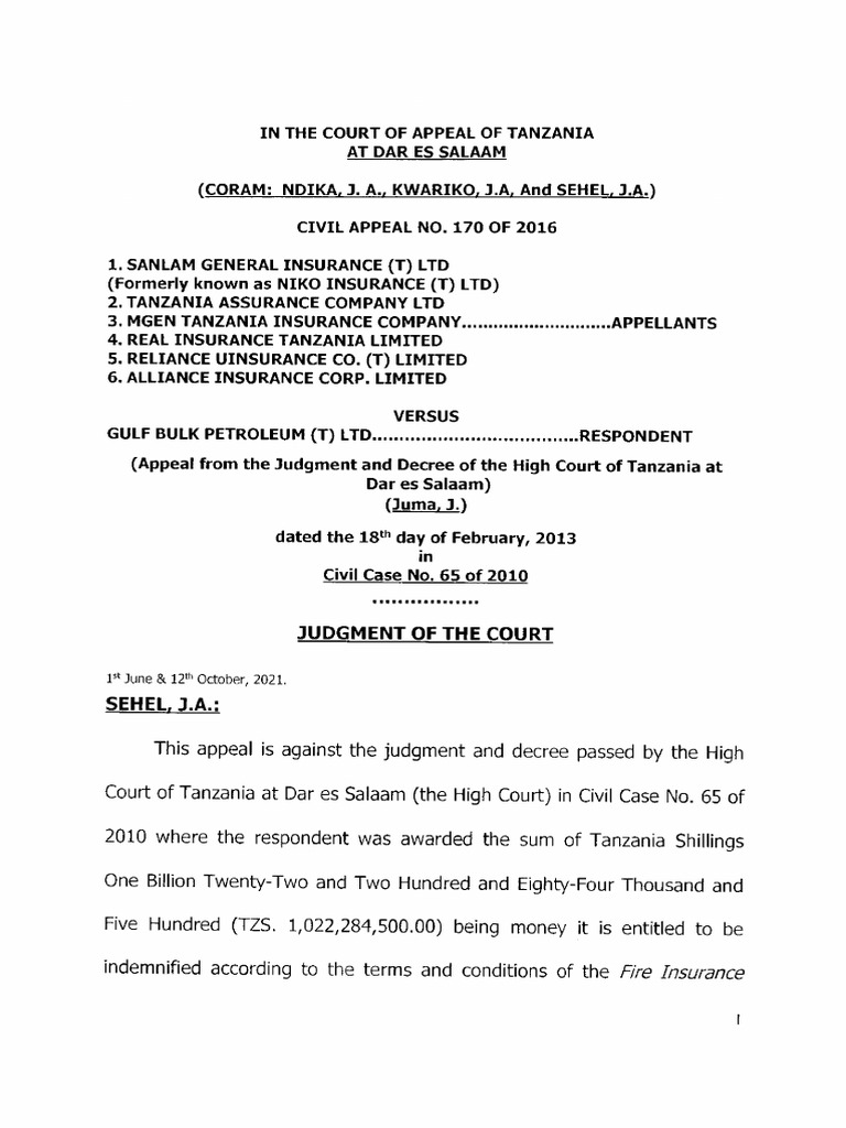 Oil Spillage Case PDF Insurance Burden Of Proof (Law)