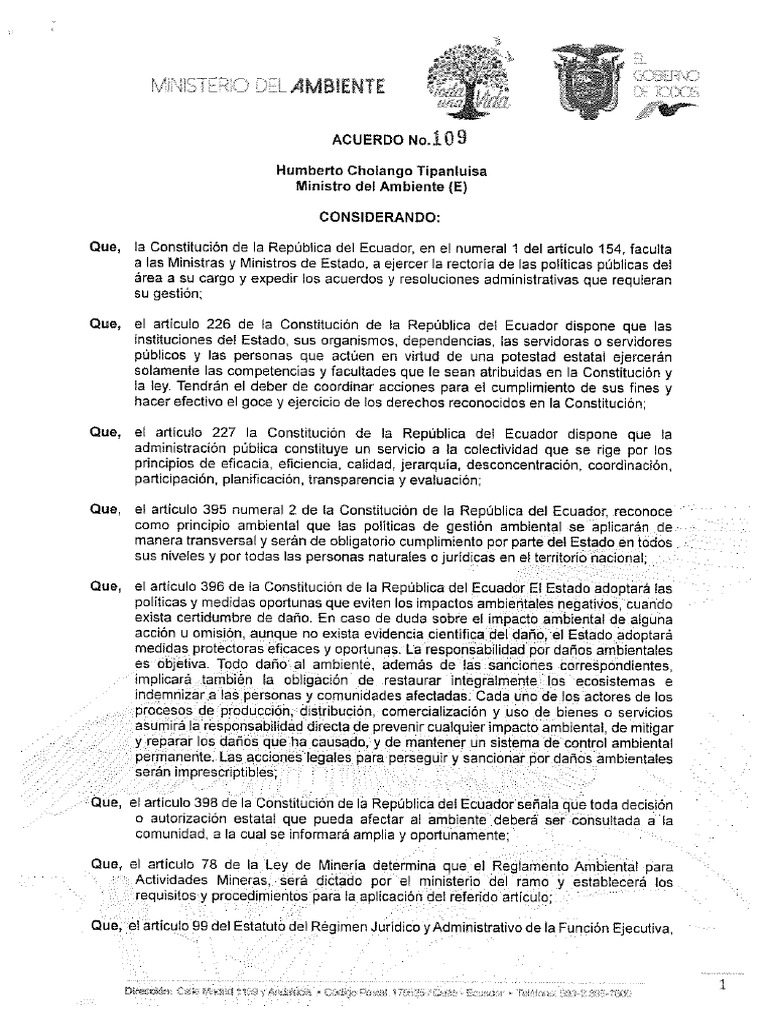 Acuerdo Ministerial - Nro. 109 - Reforma Al A.M. 061 | PDF