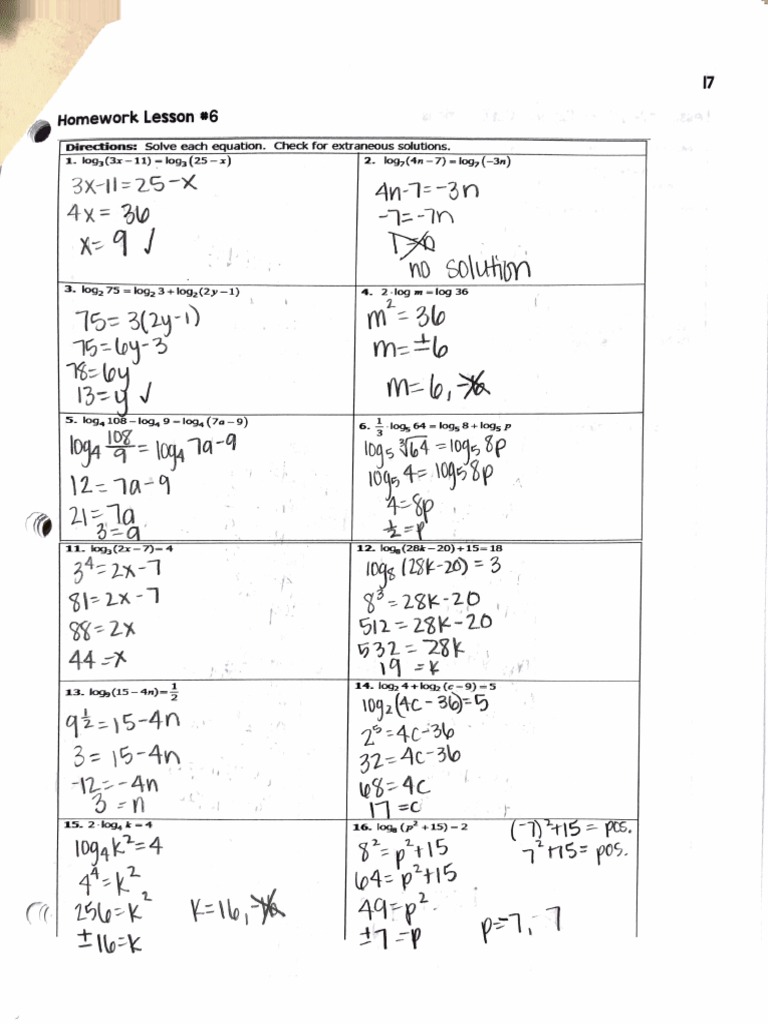 Adv Alg 2 Unit 6 Lesson 6 Homework Key | PDF