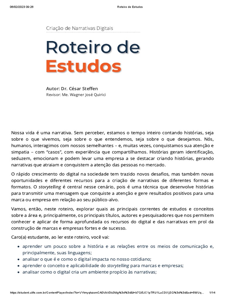 Roteiro de Storytelling Digital | PDF | Marketing | Comunicação
