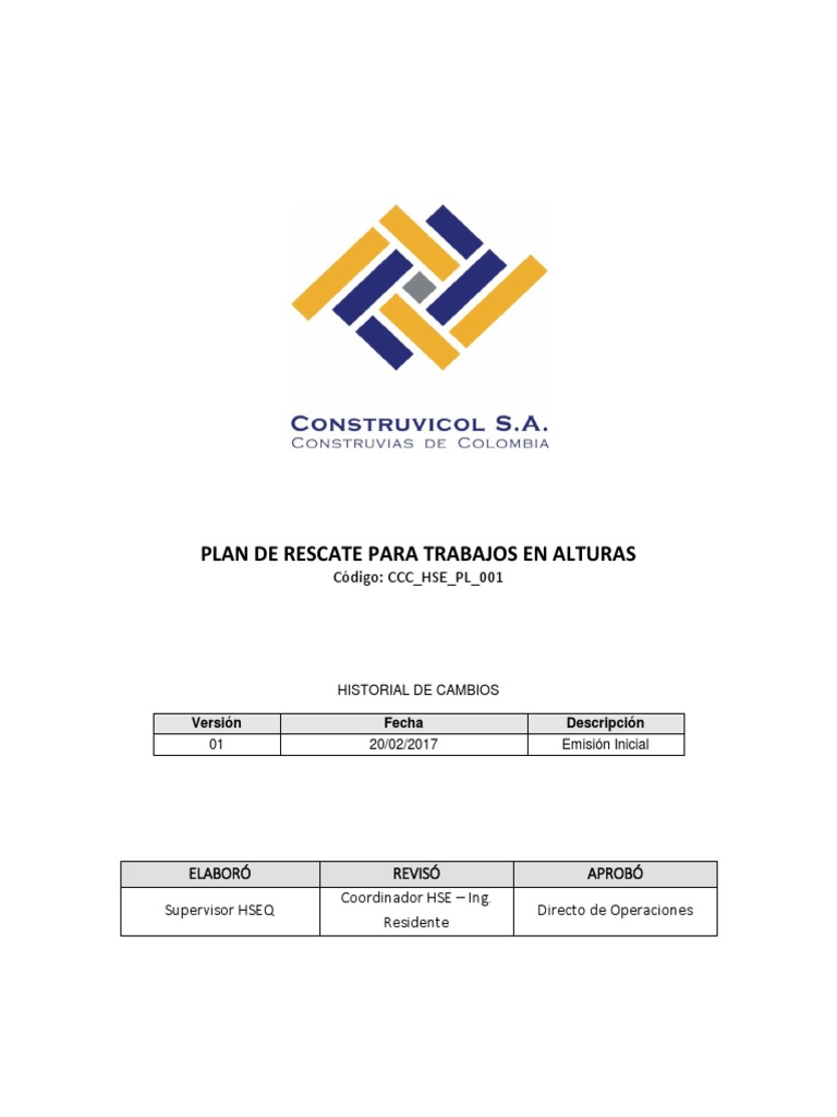 PLAN DE RESCATE PARA TRABAJOS EN ALTURAS Código - CCC - HSE - PL - 001 ...
