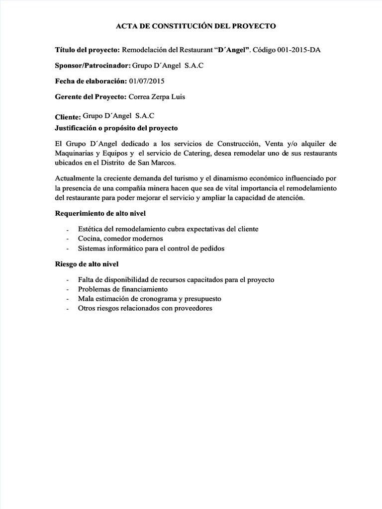 PDF Acta de Constitucion Del Proyecto - Compress | PDF | Presupuesto