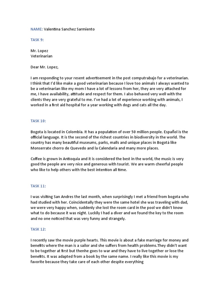 Aspiring Veterinarian's Letter of Interest PDF