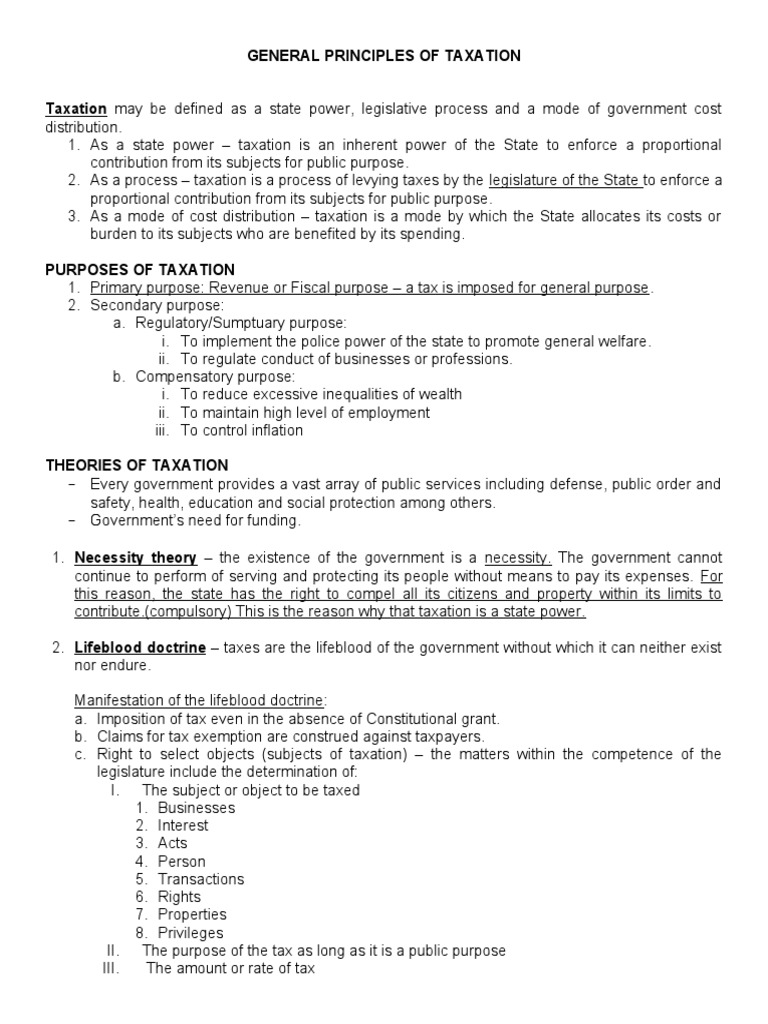 Income Tax 01 General Principles Of Taxation Pdf Taxes Double
