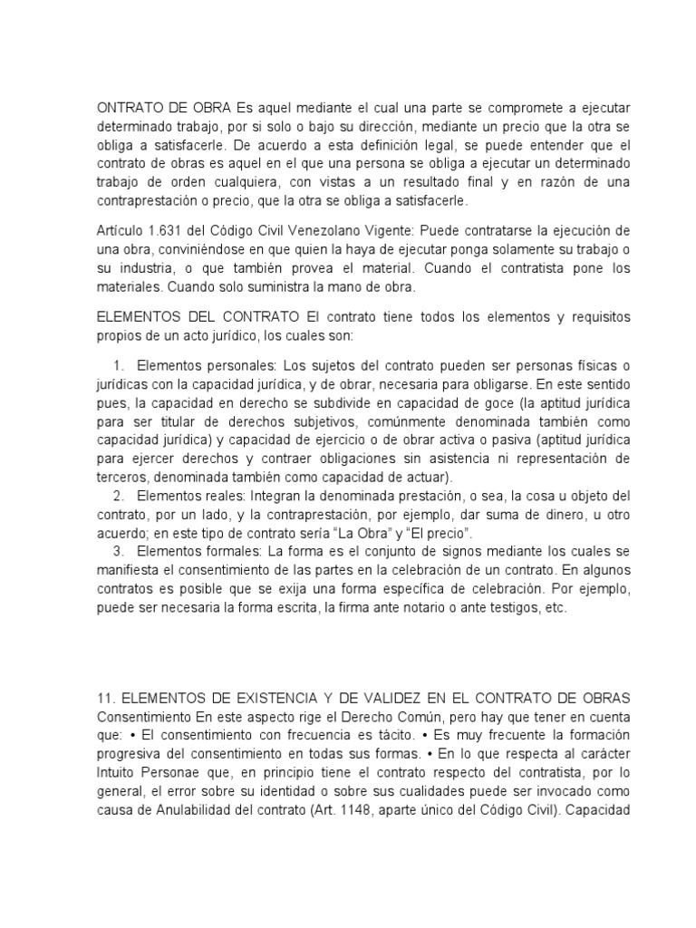 Contrato de Obra: Definición y Elementos | PDF | Ley común | Derecho ...