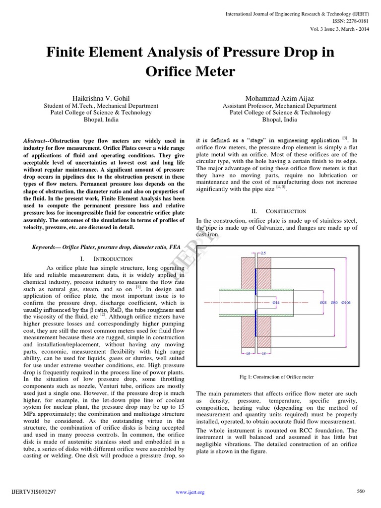 FEA of Pressure Drop in Orifice Meter | PDF | Flow Measurement | Civil ...