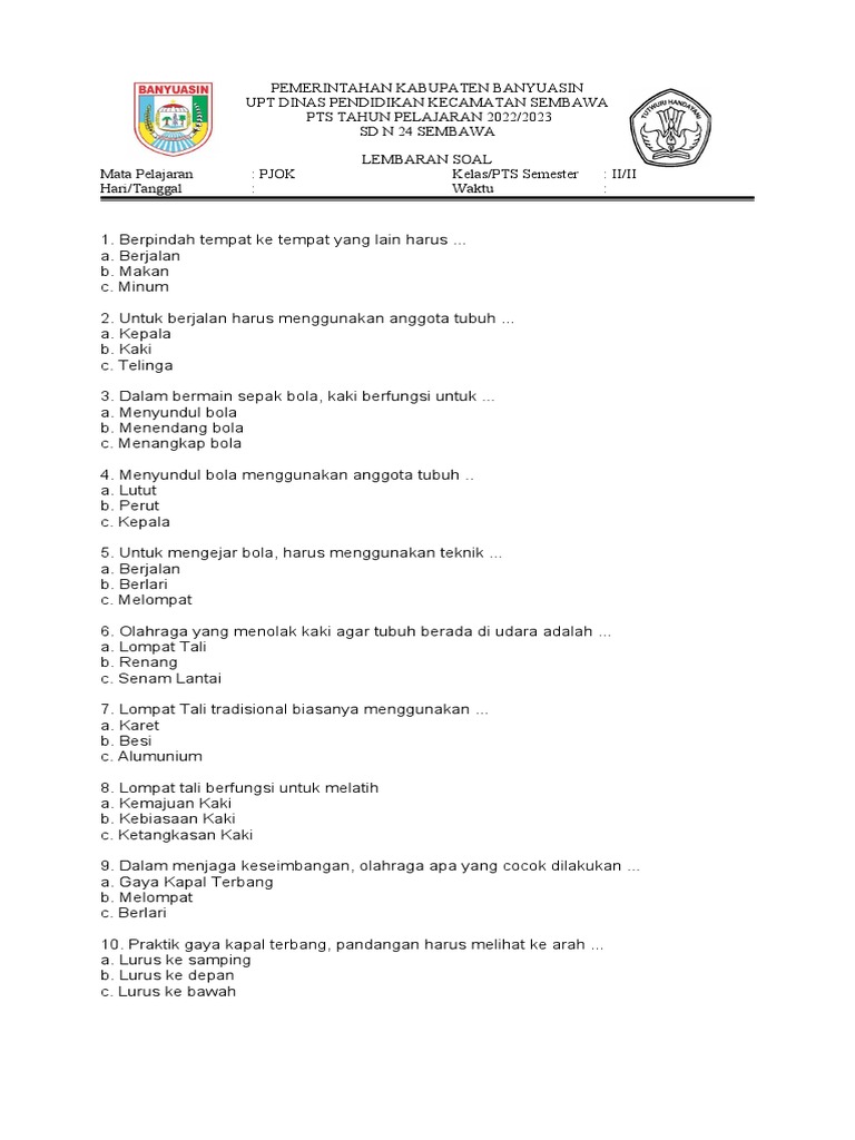 Persiapan Penting: Download Soal PTS PJOK Kelas 9 Semester 1 Beserta Jawabannya untuk Sukses Akademik