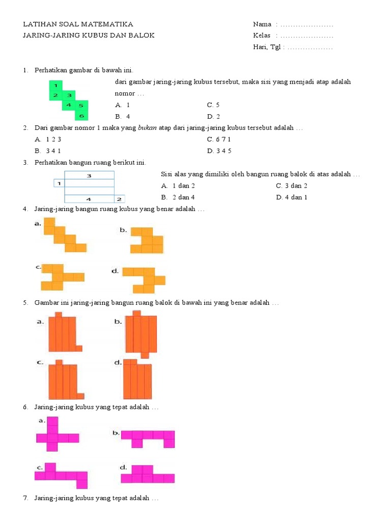 Soal Jaring-Jaring Kubus dan Balok | PDF | Griya & Taman | Teknologi ...