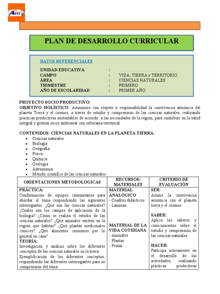 Ciencias Naturales 1ro Plan de Desarrollo Curricular 2021 | PDF ...