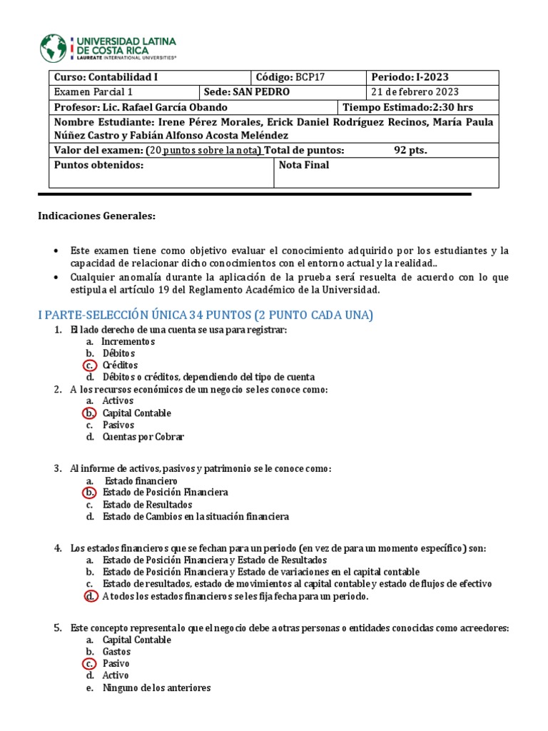 Examen Parcial de Contabilidad I 2023 | PDF | Contabilidad | Industrias ...