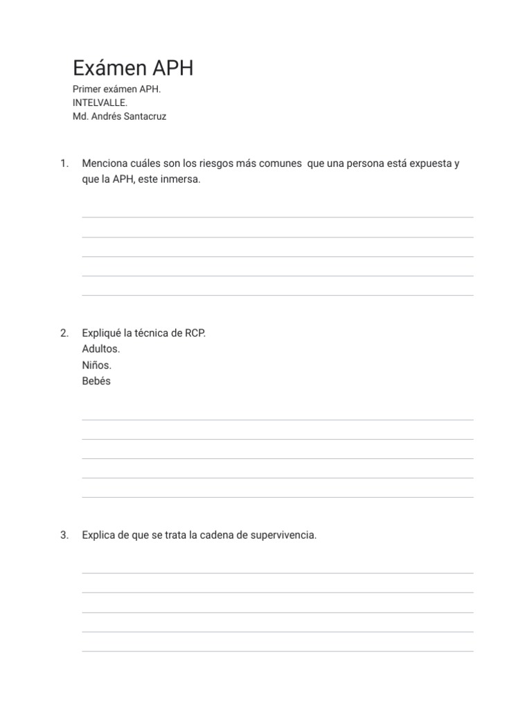 Examen de Atención Prehospitalaria APH | PDF | Lesión cerebral ...