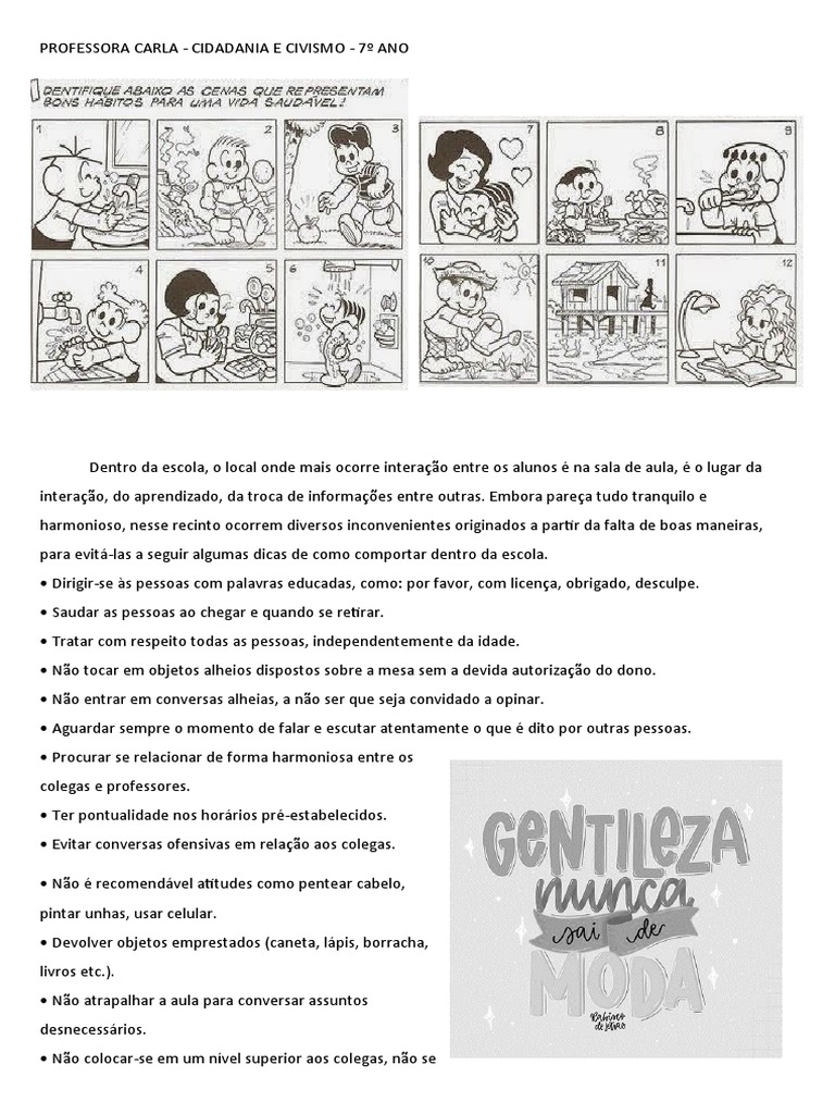 1º Trimestre 7º Ano Cidadania Boas Maneiras PDF
