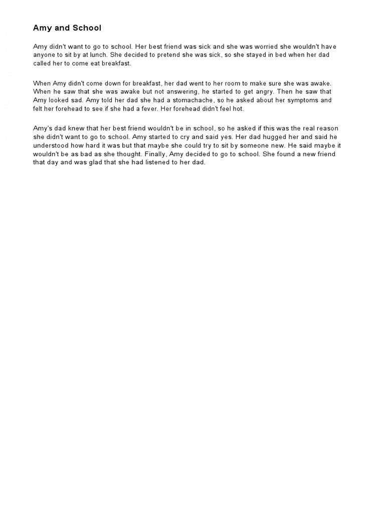 Amy Overcomes School Anxiety | PDF