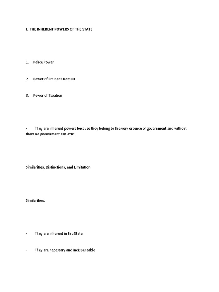 Inherent Powers of the State Explained | PDF | Eminent Domain | Taxes