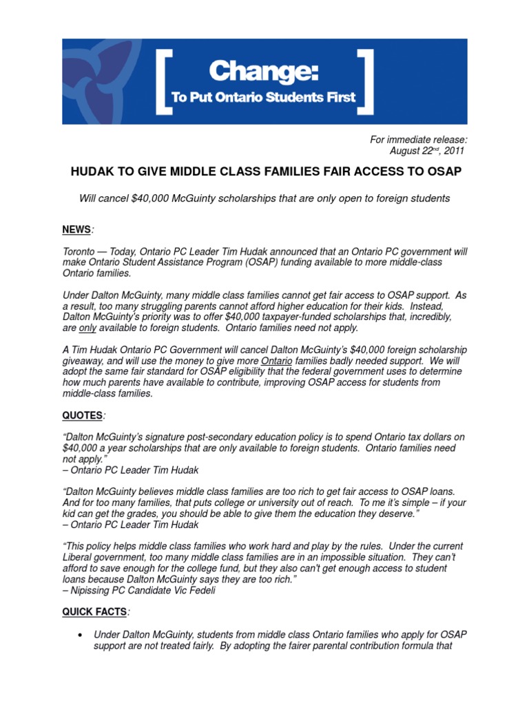 OSAP | PDF | Ontario | Middle Class