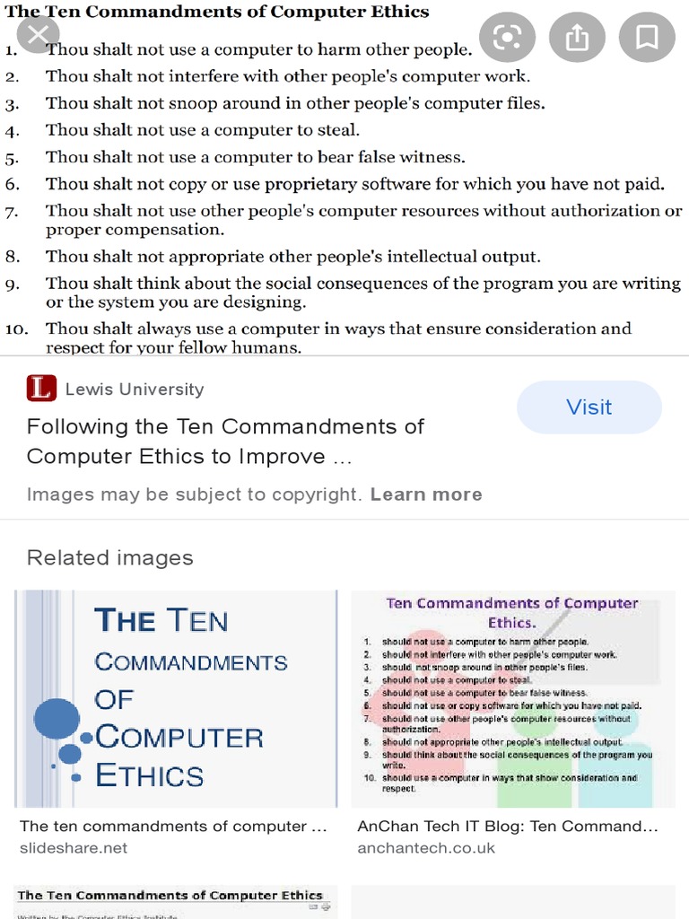 What are the 10 commandments of computer ethics with example google