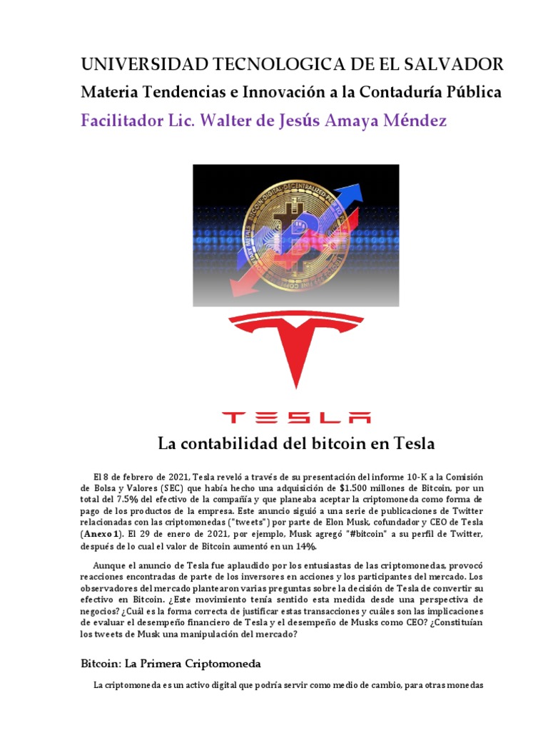 Contabilidad en Bitcoin Tesla | PDF | Swap (Finanzas) | Bitcoin