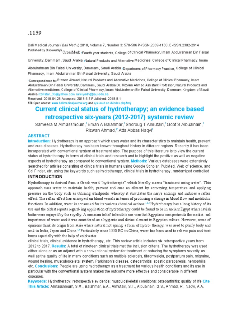 Current Clinical Status of Hydrotherapy Based on SixYear Review PDF Multiple Sclerosis