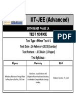 IIT-JEE Advanced Minor Test 1 Notice Feb 2023