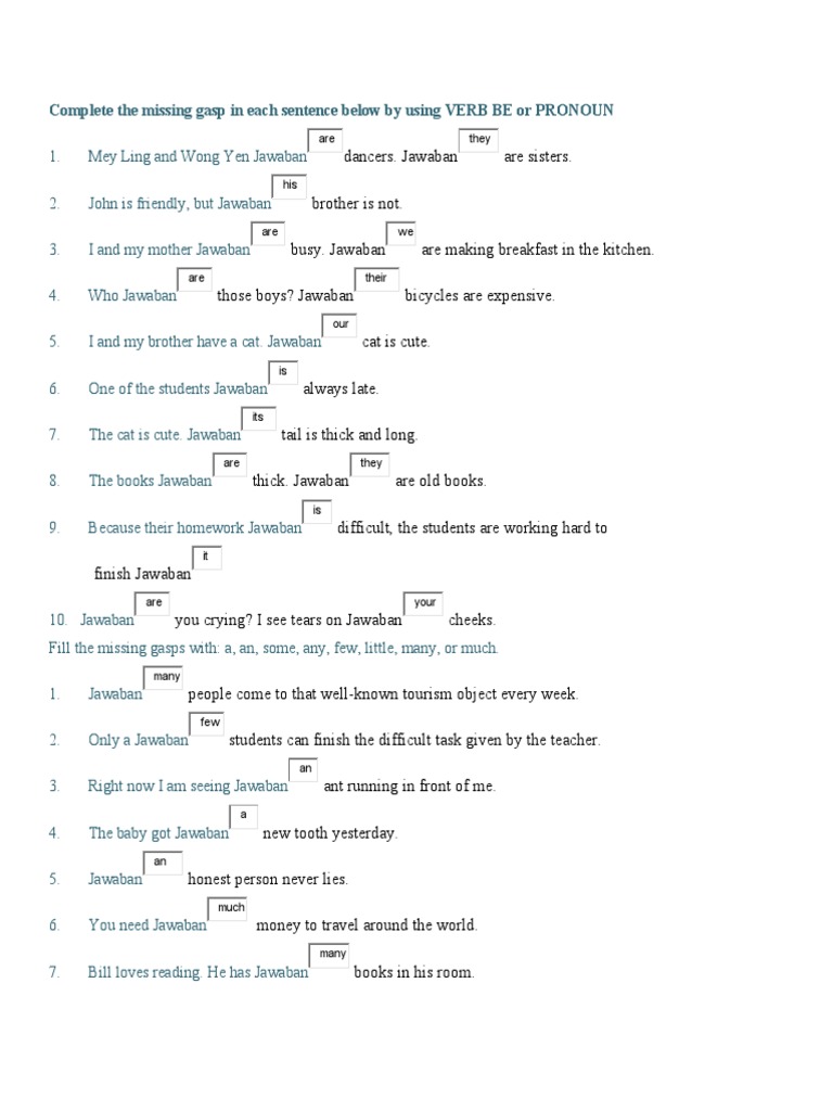 Kuis The Missing Gasp in Each Sentence Below by Using VERB BE