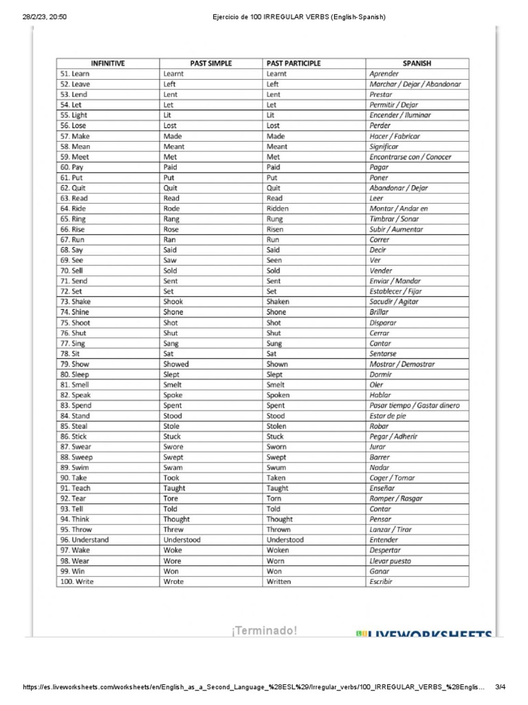 English 4u irregular verbs english spanish