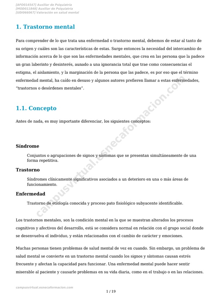 Valoración en Salud Mental | PDF | Trastorno mental | Salud mental