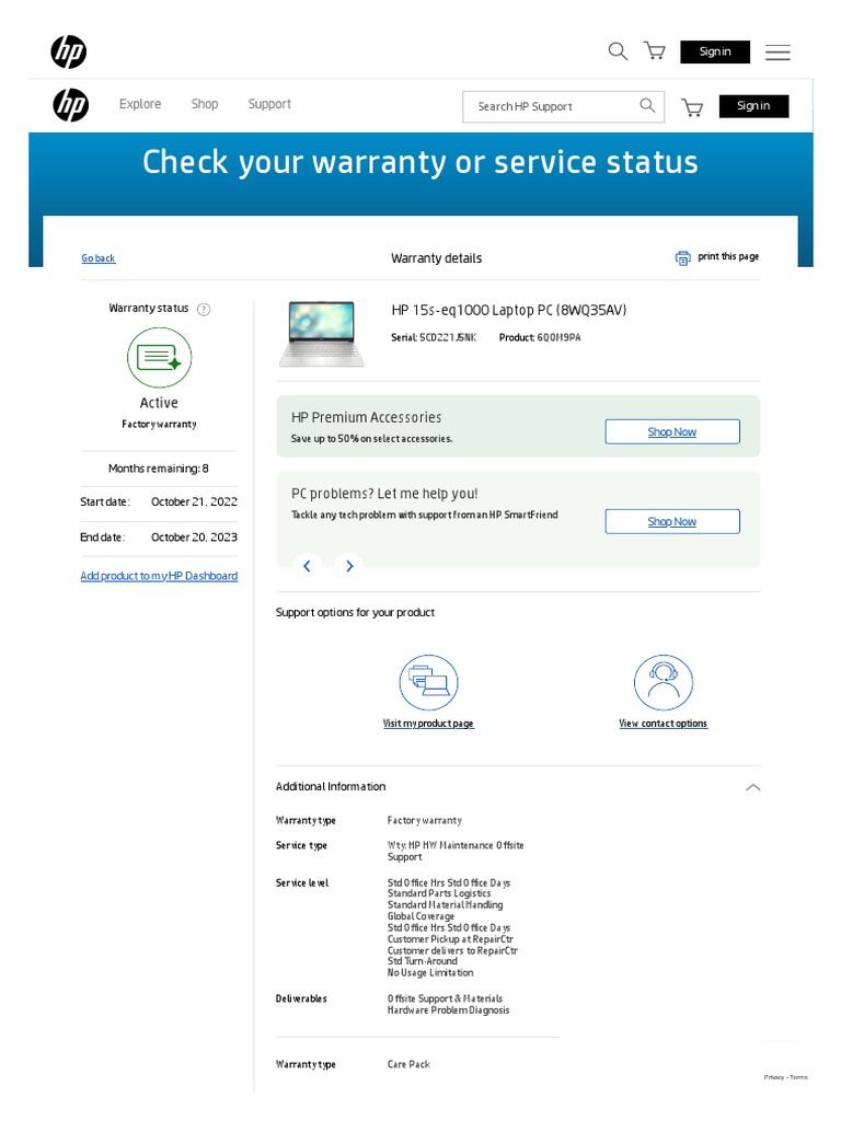 Check Your Warranty or Service Status PDF Hewlett Packard Computer Engineering