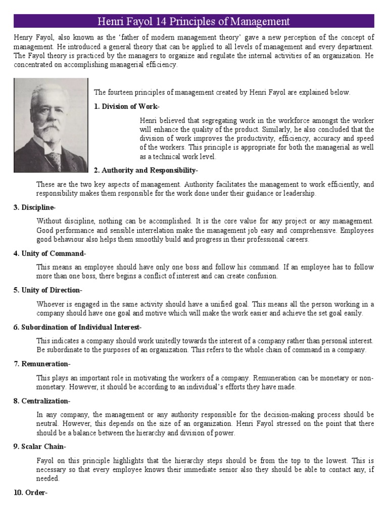 হেনরি ফেয়লের ১৪ নীতি ব্যাখ্যা | PDF | Organizational Behavior | Economies