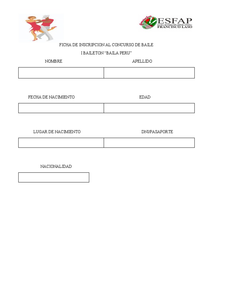 Ficha de Inscripcion Al Concurso de Baile | PDF