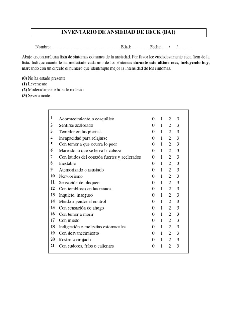 Inventario de Ansiedad de Beck Bai | PDF