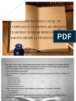 Relatioship Between Level of Compliance On Modular Distance Learning To Home Responsibilities Among Grade 12 Students of Fhabci