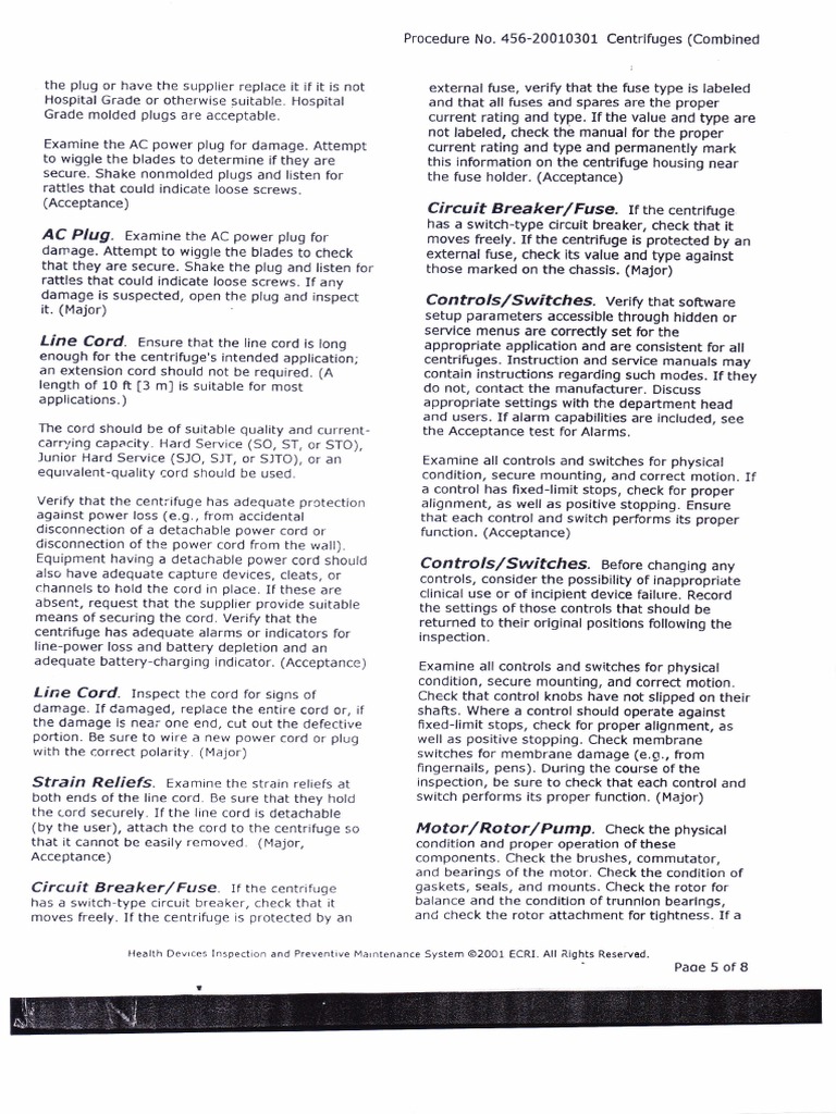 Procedure for Inspecting and Testing Centrifuges to Ensure Safe and