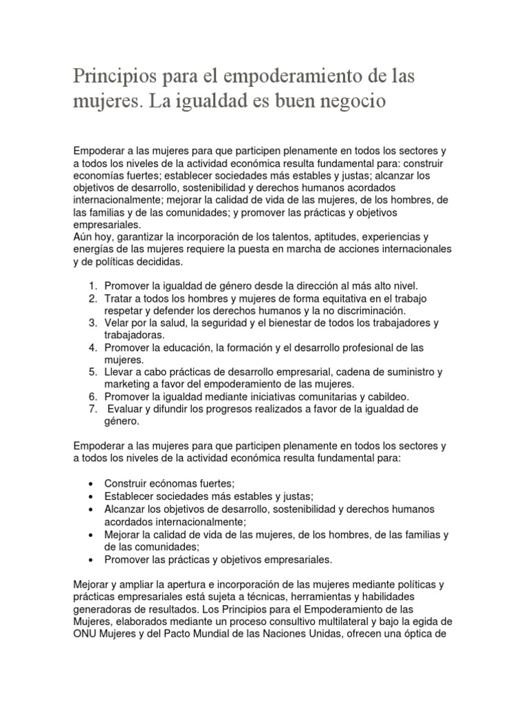 Principios para el Empoderamiento Femenino | PDF | Igualdad de género ...