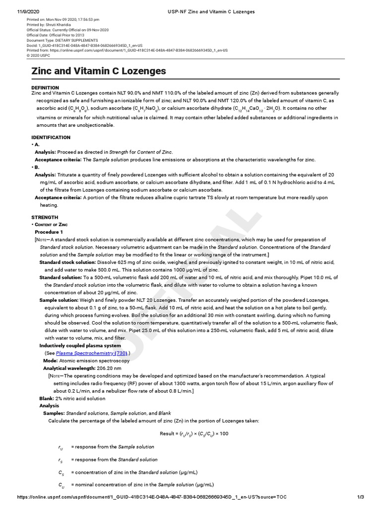 USP43NF Zinc and Vitamin C Lozenges PDF Vitamin C Titration