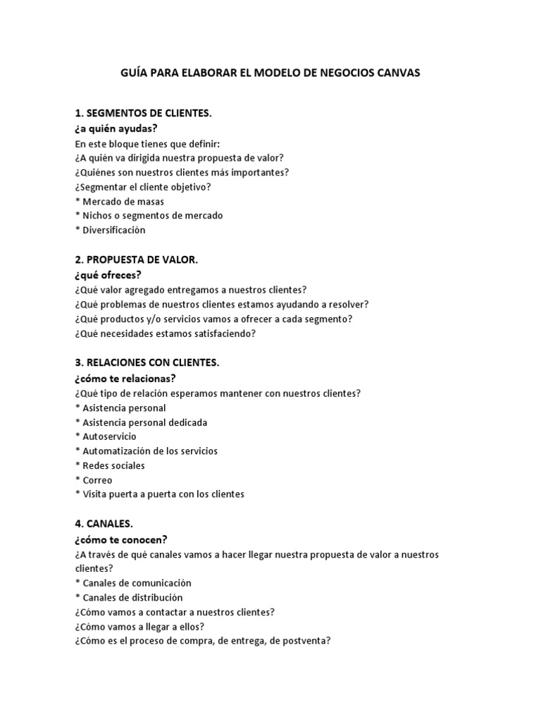 Guía para Crear un Modelo Canvas | PDF | Modelo de negocio | Cliente