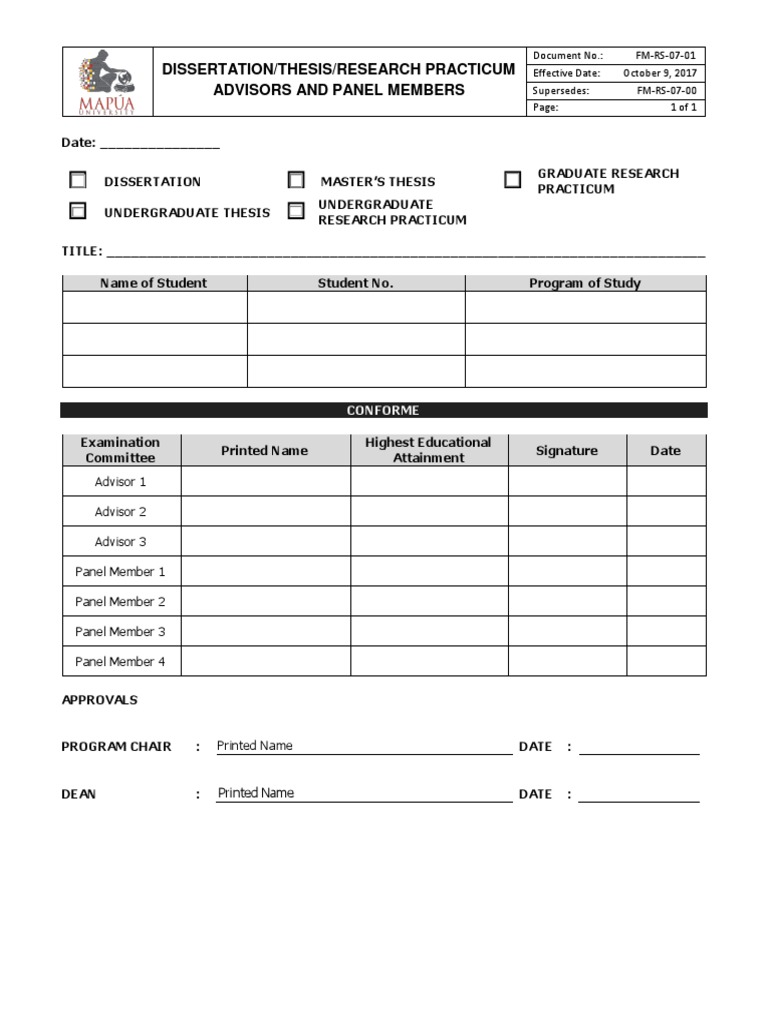 FM-RS-07-01 Dissertation, Thesis, Research Practicum Advisors and Panel ...