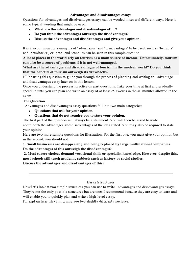 Advantages and disadvantages essays pdf tourism essays