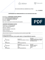 Comprobante de Preinscripción Al Ciclo Escolar 2023-2024