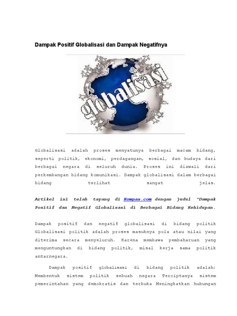 3 Dampak Positif Globalisasi Dan Dampak Negatifnya | PDF