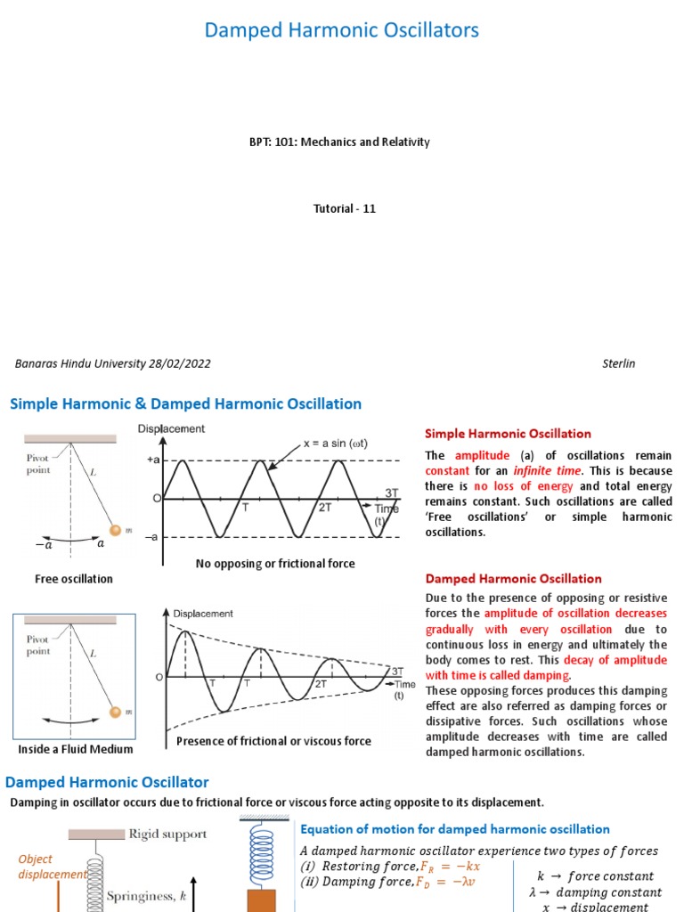 Damped Harmonic Oscillators1 PDF Oscillation Damping